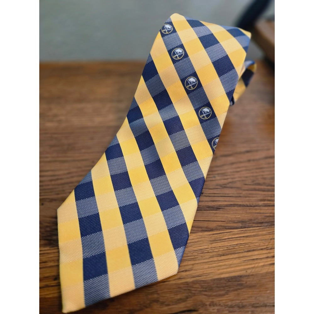 Buffalo Sabres NHL Mens Gingham Check Necktie Blue Gold Yellow Hockey Tie 3 1/2"